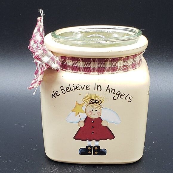 Crazy Mountain Vintage We Believe in Angels Glass Votive Candle Holder - Picture 9 of 11